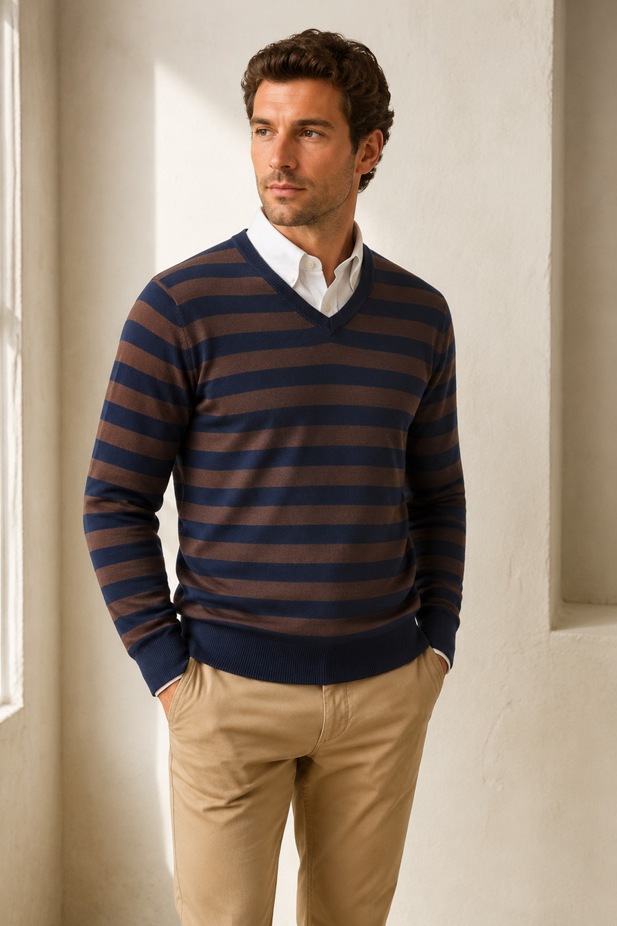 J Crew Wool Sweater Large Mens Pullover Striped Knit Preppy